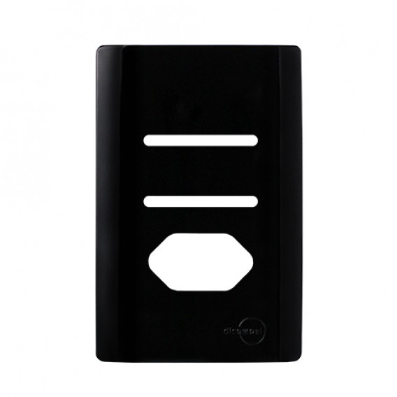 Placa p/ 2 Interruptores + tomada 4x2 - Novara Preto Brilhante Placa p/ 2 Interruptores + tomada 4x2 - Novara Preto Brilhante